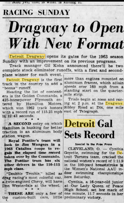 Detroit Dragway - Gil Kohn Announces New Format March 31 1963 (newer photo)